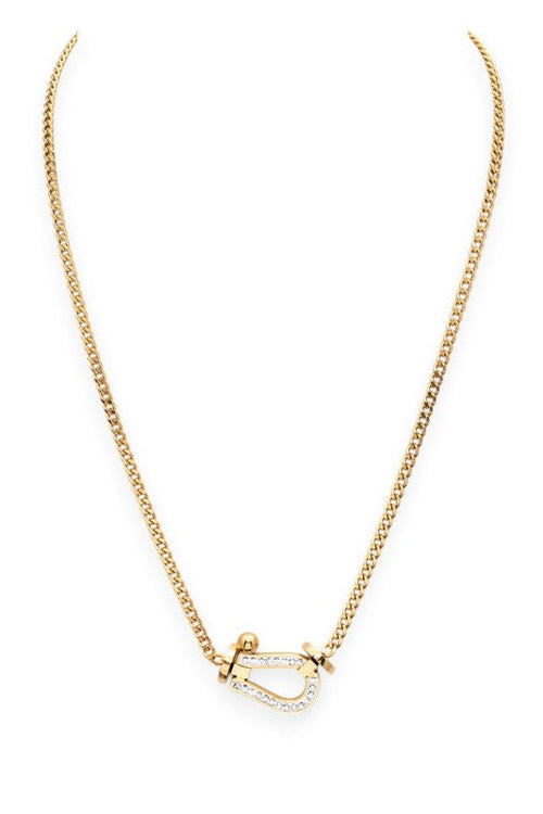 Rhinestone Horse Shoe Pendant Necklace