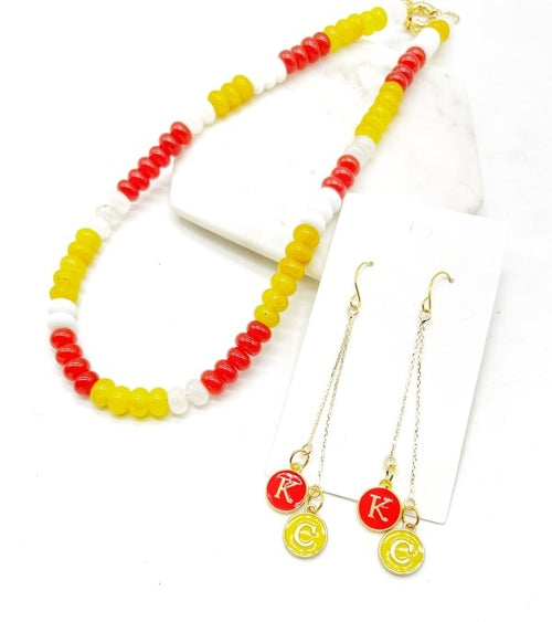 KC Chiefs Beaded Stone Necklace NFL Kansas City