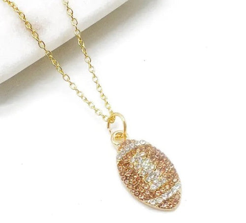 Rhinestone Football Charm Necklace Gameday