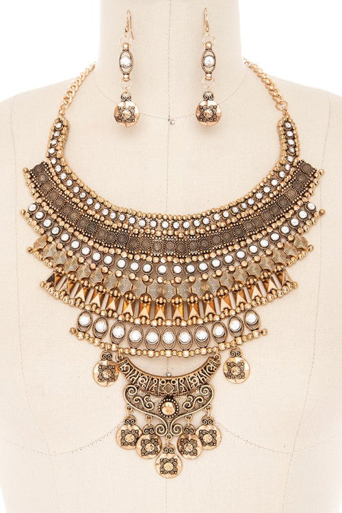 Vintage Inspired Boho Statement Bib Necklace Set
