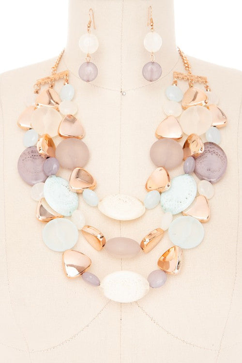 Mix Pebble Resin Beads Statement Necklace Set