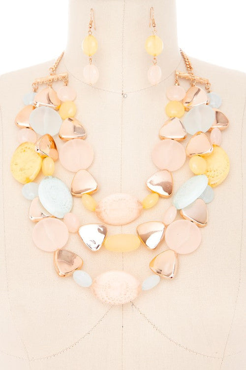 Mix Pebble Resin Beads Statement Necklace Set