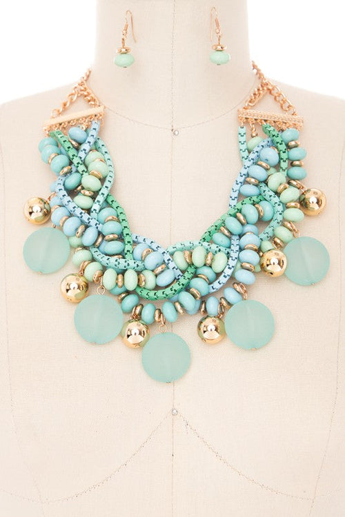 Braided Beads Statement Bib Necklace Set