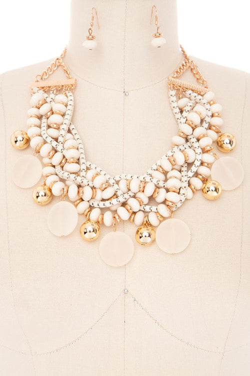 Braided Beads Statement Bib Necklace Set