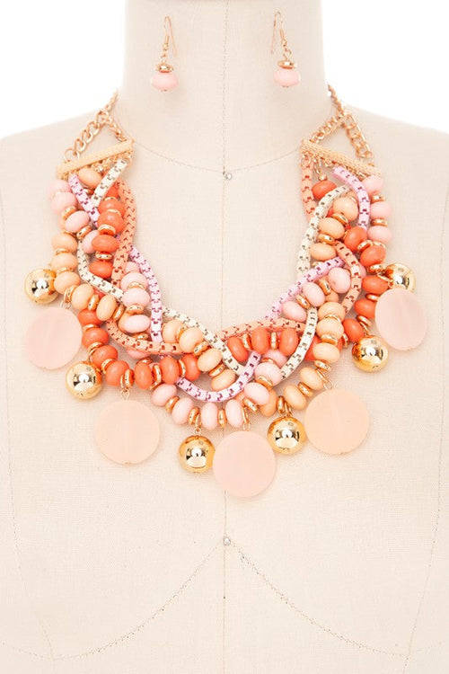 Braided Beads Statement Bib Necklace Set