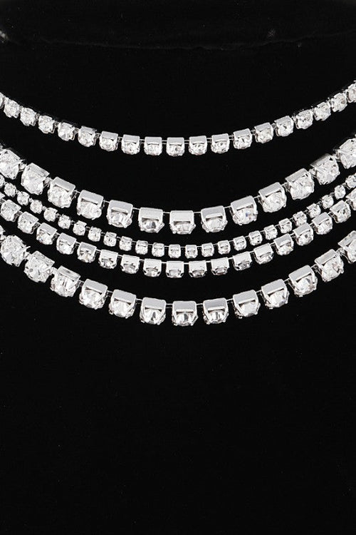 Layered Rhinestone Choker Necklace Set