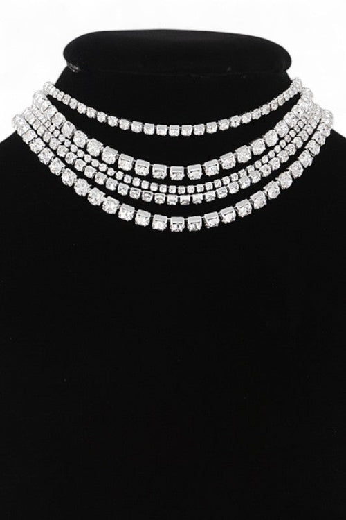 Layered Rhinestone Choker Necklace Set