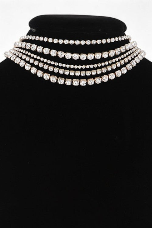 Layered Rhinestone Choker Necklace Set