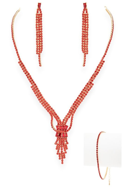 CZ Rhinestone Statement 3 PC Necklace Set