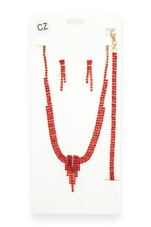 CZ Rhinestone Statement 3 PC Necklace Set