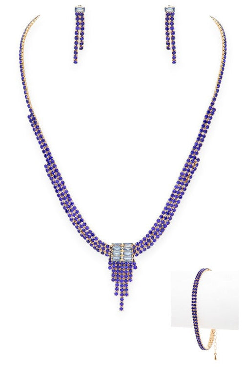 CZ Rhinestone Statement 3 PC Necklace Set