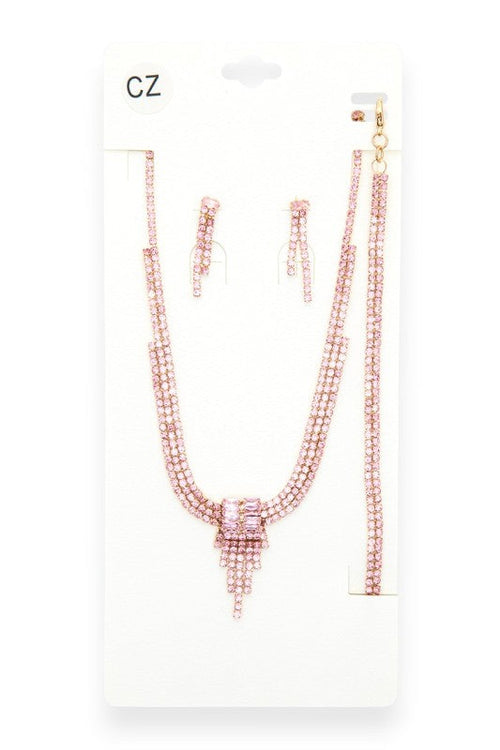 CZ Rhinestone Statement 3 PC Necklace Set