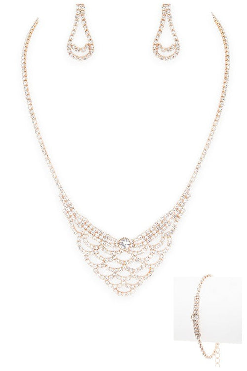 3 PC Rhinestone Bridal Neckalce Set
