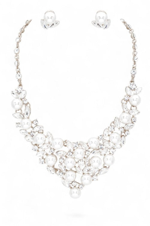 Crystal And Pearl Formal Statement Necklace Set