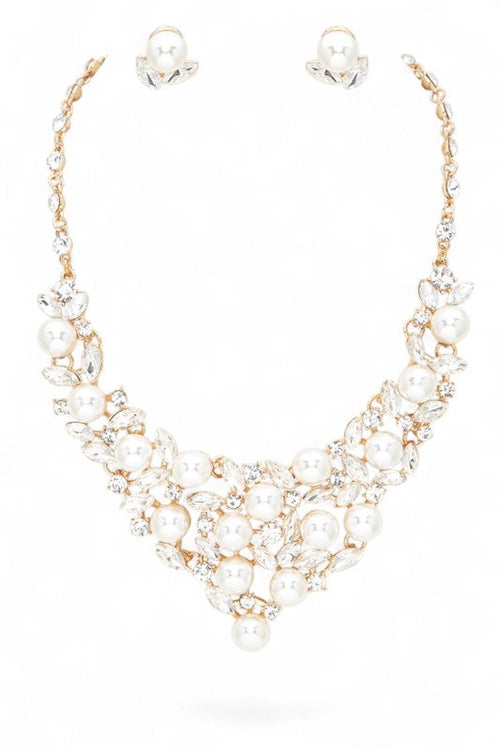 Crystal And Pearl Formal Statement Necklace Set