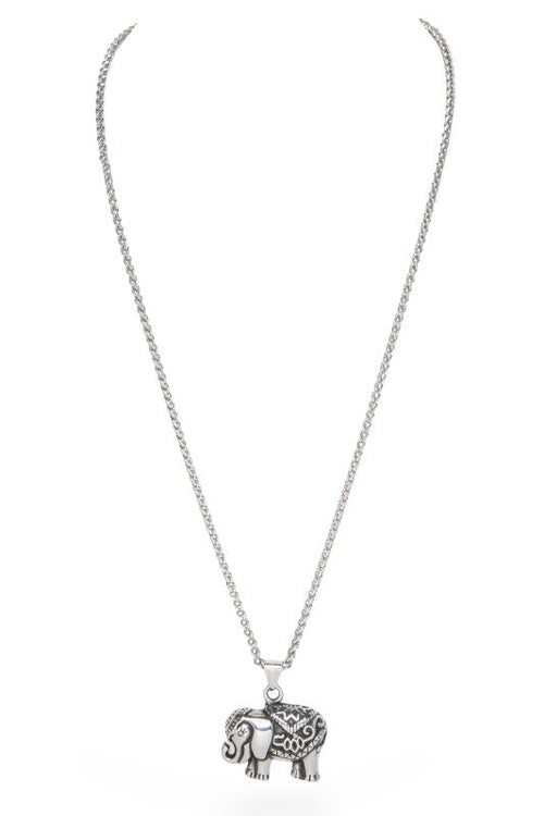 Engrave Elephant Pendant Stainless Steel Necklace