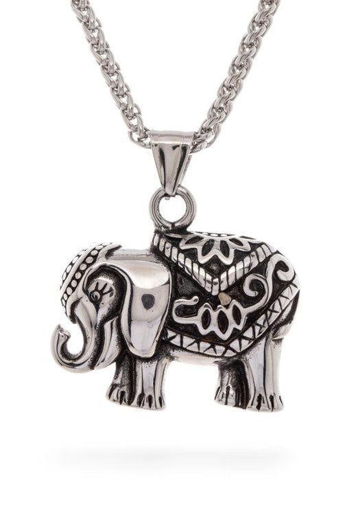Engrave Elephant Pendant Stainless Steel Necklace