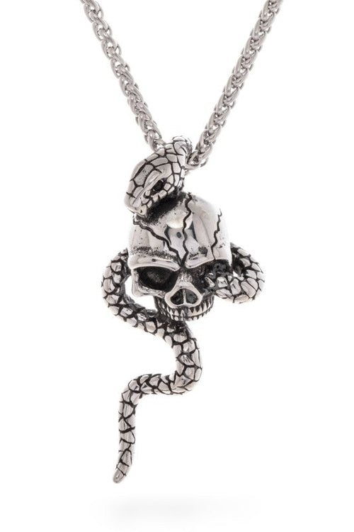 Unisex Snake And Skull Pendant Necklace