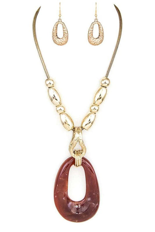 Oversize Teardrop Resin Pendant Necklace Set