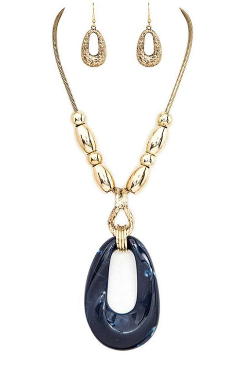 Oversize Teardrop Resin Pendant Necklace Set
