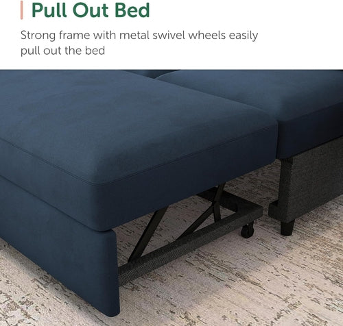 Velvet U-Sectional Sleeper Sofa, Pull-Out Bed, Blue
