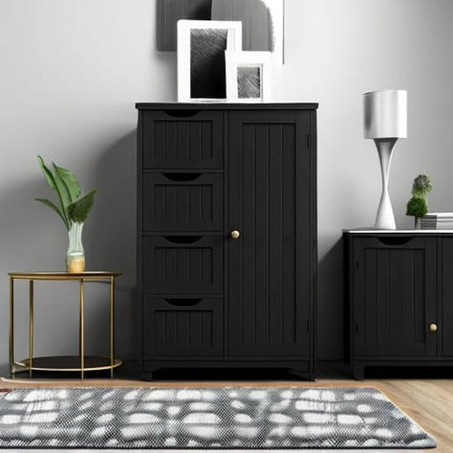 Wooden Bathroom Floor/Side Storage Organizer Cabinet with 4 Drawers