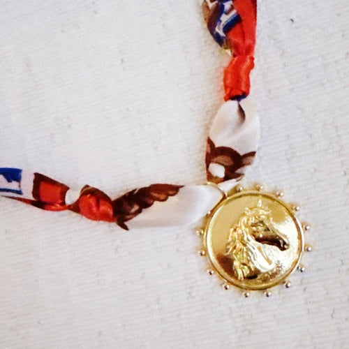 Luxe Print Medallion Pendant Scarf Necklace