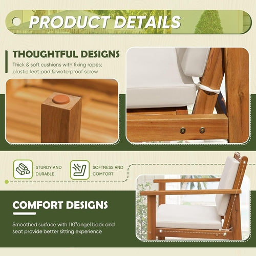 Acacia Wood 4 Piece Patio Conversation Set With Cushions