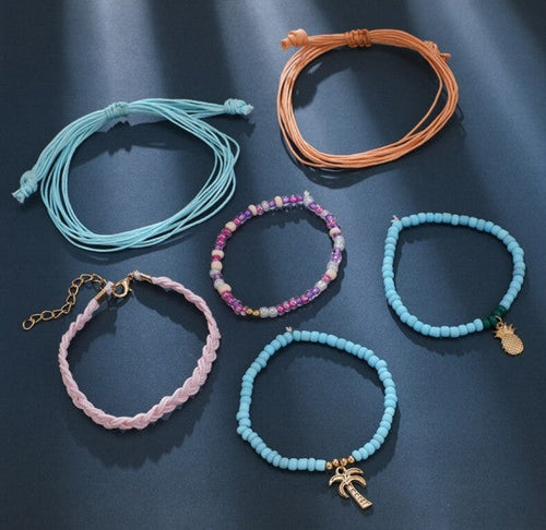 Summer Bracelet 6 Piece Set Rainbow Pineapple Palm