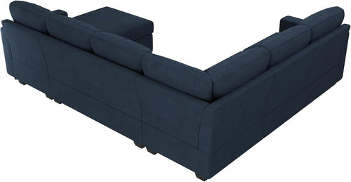 Velvet U-Sectional Sleeper Sofa, Pull-Out Bed, Blue