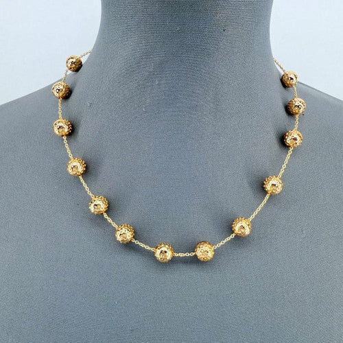 Gold Finish Dainty Chain Shamballa Balls Necklace