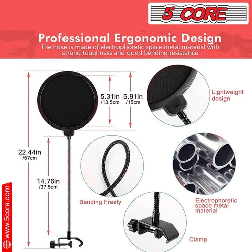 5Core Microphone Stand Suspension Desk Scissor Boom Arm 16" Shock