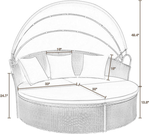 Outdoor Round Daybed Canopy, Wicker, Patio Sectional Sofa