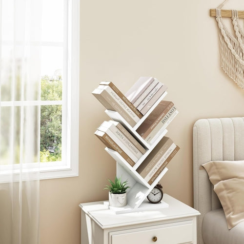 White 4 Tier Tree Bookshelf Free Standing Small Bookcase