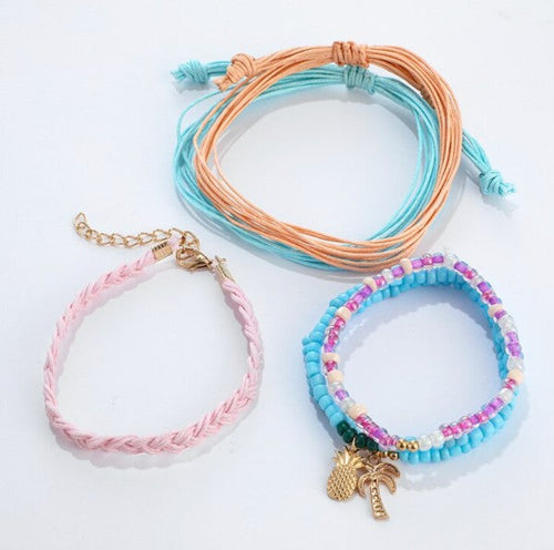 Summer Bracelet 6 Piece Set Rainbow Pineapple Palm