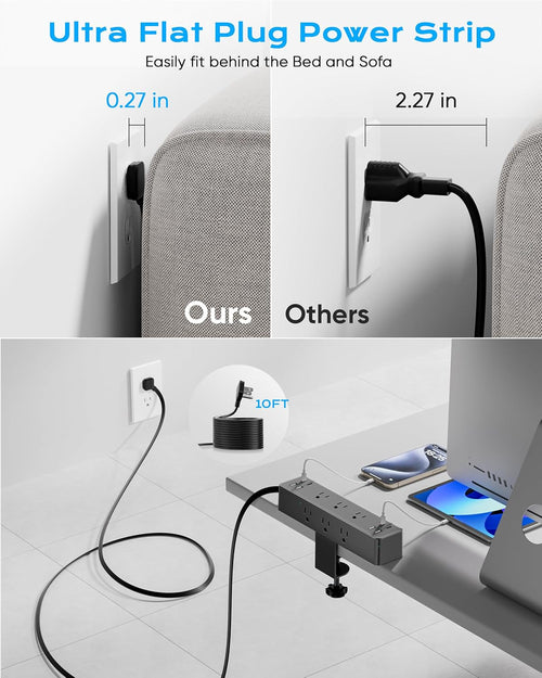 17-In-1 Desk Clamp Power Strip with 40W Fast Charging Station,  10Ft