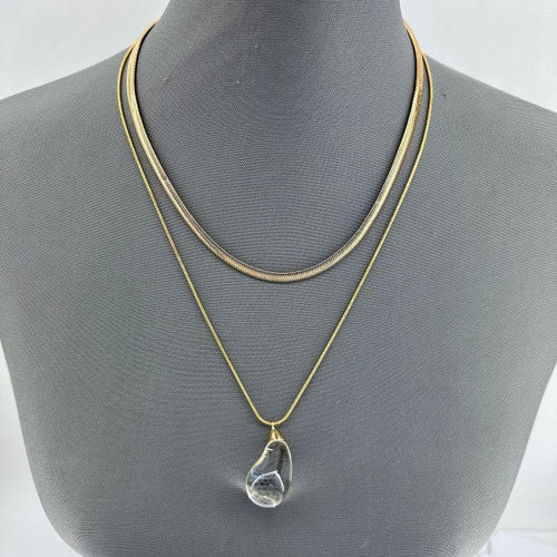 Double Layer Necklace with Clear Teardrop Pendant