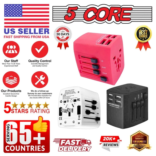 5Core Universal Travel Adapter International Power Adapters 3 Pack