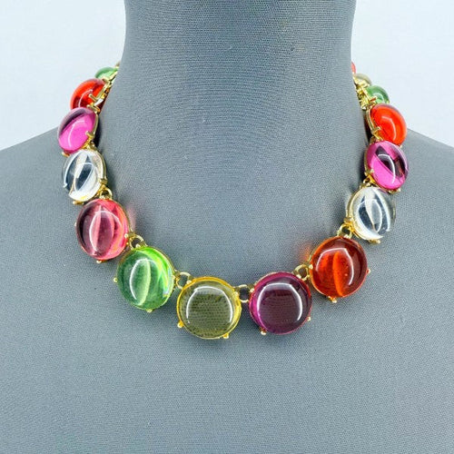 Multicolor or Clear Resin Round Necklace