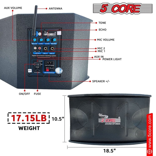 5Core Voice Amplifier 200W Portable PA Speaker System + Wireless