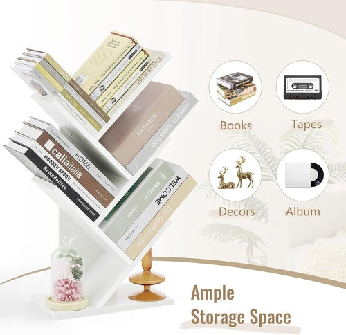White 4 Tier Tree Bookshelf Free Standing Small Bookcase