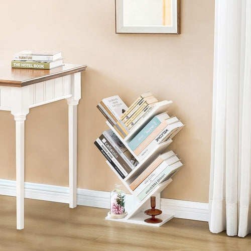 White 4 Tier Tree Bookshelf Free Standing Small Bookcase