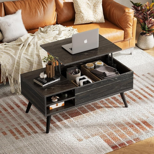 Wood Lift Top Coffee Table with Hidden Compartment and Adjustable