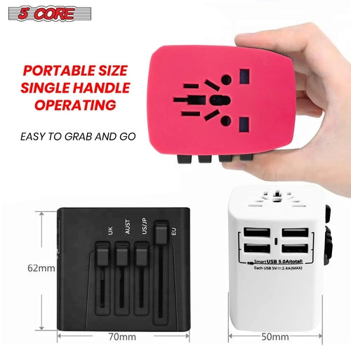 5Core Universal Travel Adapter International Power Adapters 3 Pack