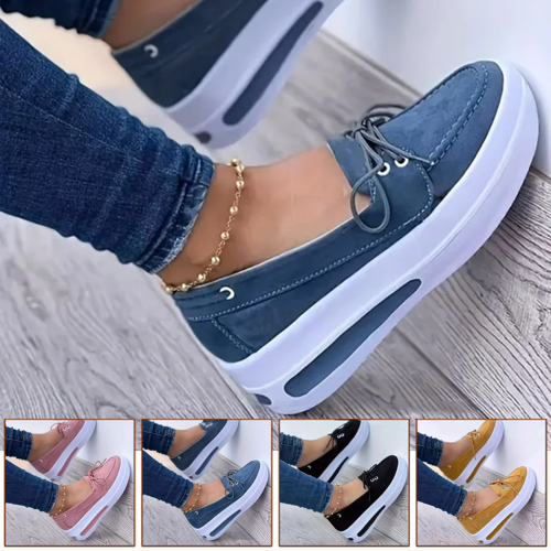 Women Block Shoes Slip On Closed Toe Platform Flat Wedge Casual Lace