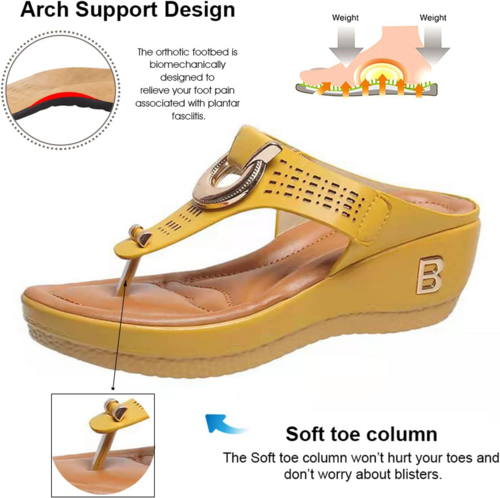 Low-Wedge Women Orthopedic Sandals Casual Flat Shoes Flip Flops Ladies
