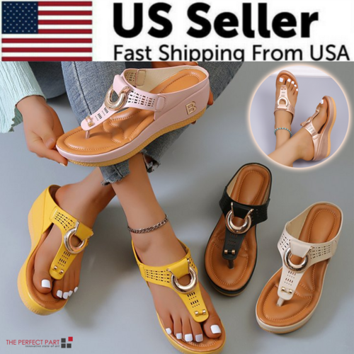 Low-Wedge Women Orthopedic Sandals Casual Flat Shoes Flip Flops Ladies