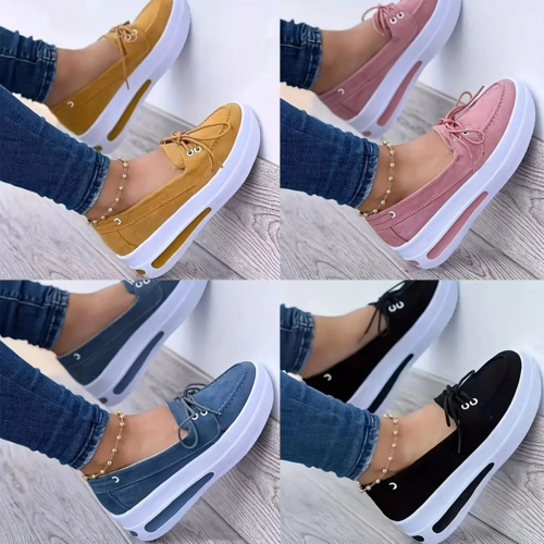 Women Block Shoes Slip On Closed Toe Platform Flat Wedge Casual Lace