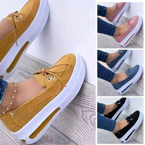 Women Block Shoes Slip On Closed Toe Platform Flat Wedge Casual Lace