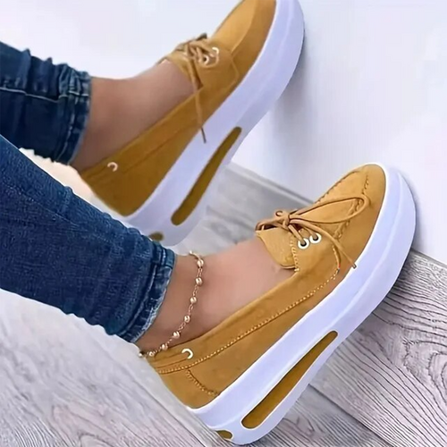 Women Block Shoes Slip On Closed Toe Platform Flat Wedge Casual Lace